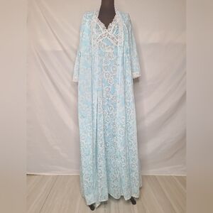 Vintage 70s Cahill Baby Blue Floral Peignoir Set Nightgown Robe Size S,M,L